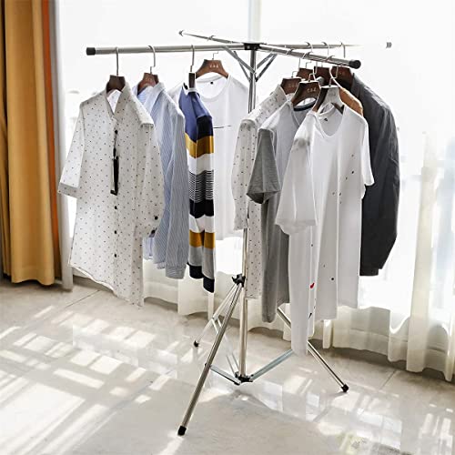 OWOT Foldable Clothes Drying Laundry Rack Portable Space Saving, Adjustable High Capacity 4 Poles Stainless Steel Laundry Drying Rack, Collapsible Space Saving Indoor Outdoor Use,Silver