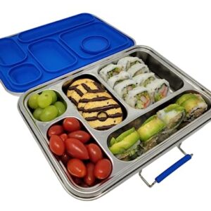 Flatbush Goods Leak Resistant Stainless Steel Bento Lunchbox with Silicone Seal, 2 Leak Proof Containers and 5 Compartments - Durable and Sustainable for Adults and Kids 5 and Older (Blue)