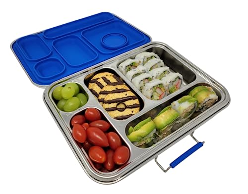 Flatbush Goods Leak Resistant Stainless Steel Bento Lunchbox with Silicone Seal, 2 Leak Proof Containers and 5 Compartments - Durable and Sustainable for Adults and Kids 5 and Older (Blue)