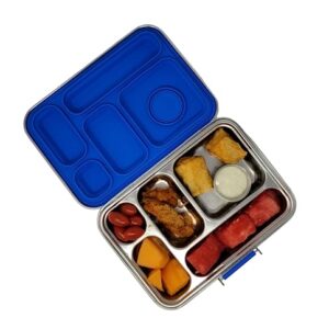 Flatbush Goods Leak Resistant Stainless Steel Bento Lunchbox with Silicone Seal, 2 Leak Proof Containers and 5 Compartments - Durable and Sustainable for Adults and Kids 5 and Older (Blue)