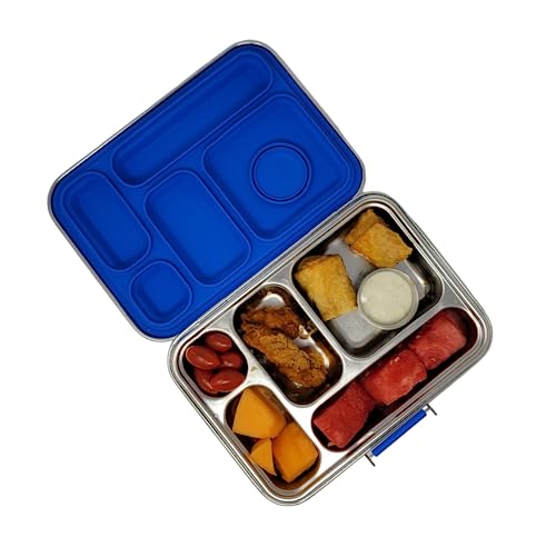 Flatbush Goods Leak Resistant Stainless Steel Bento Lunchbox with Silicone Seal, 2 Leak Proof Containers and 5 Compartments - Durable and Sustainable for Adults and Kids 5 and Older (Blue)