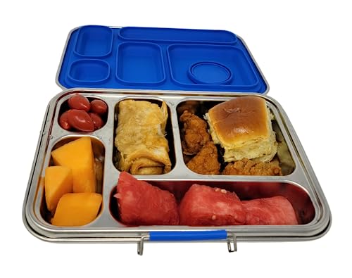 Flatbush Goods Leak Resistant Stainless Steel Bento Lunchbox with Silicone Seal, 2 Leak Proof Containers and 5 Compartments - Durable and Sustainable for Adults and Kids 5 and Older (Blue)