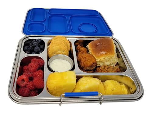 Flatbush Goods Leak Resistant Stainless Steel Bento Lunchbox with Silicone Seal, 2 Leak Proof Containers and 5 Compartments - Durable and Sustainable for Adults and Kids 5 and Older (Blue)