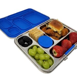 Flatbush Goods Leak Resistant Stainless Steel Bento Lunchbox with Silicone Seal, 2 Leak Proof Containers and 5 Compartments - Durable and Sustainable for Adults and Kids 5 and Older (Blue)