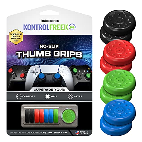 KontrolFreek No-Slip Thumb Grips | Universal Edition for Nintendo Switch Pro, Playstation 4 (PS4), Playstation 5 (PS5), Xbox One & Xbox Series X Controller | 8-Pack | Blue/Green/Red/Black