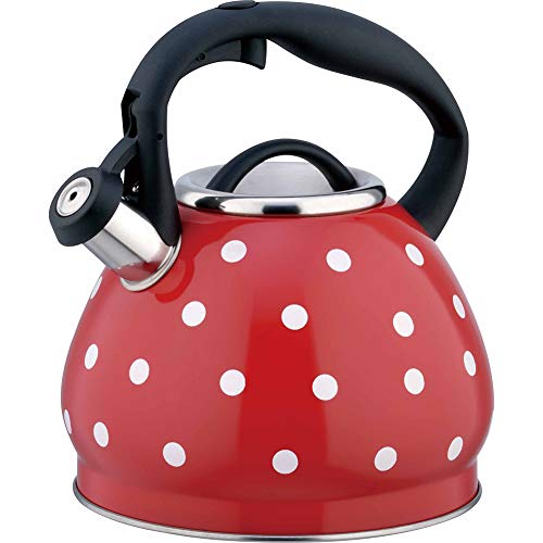 HEIMP Stainless Steel Whistling Kettle,3.0L Round Large-Capacity Stove Kettle, Thickened Kitchen Teapot,for Induction Cooker Gas Stove-Red Teapot (Color : Red)