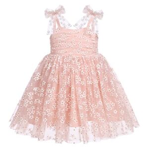 baby girls sequin polka dot tutu dress summer sleeveless backless princess birthday party dresses toddler little girl first communion pageant flower bow sundress clothes pink - daisy 6-12 months