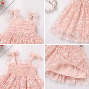 Baby Girls Sequin Polka Dot Tutu Dress Summer Sleeveless Backless Princess Birthday Party Dresses Toddler Little Girl First Communion Pageant Flower Bow Sundress Clothes Pink - Daisy 6-12 Months