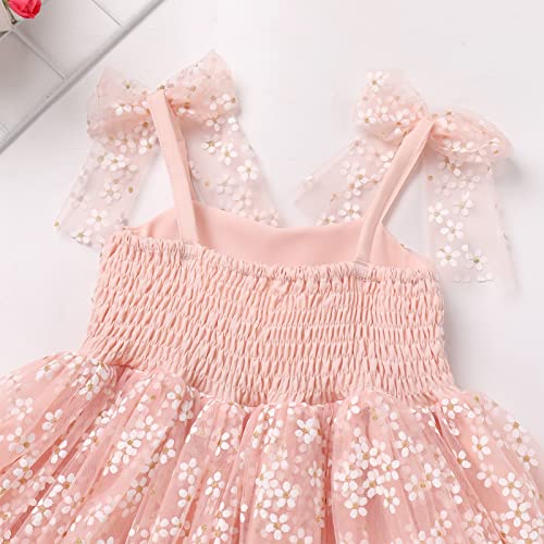 Baby Girls Sequin Polka Dot Tutu Dress Summer Sleeveless Backless Princess Birthday Party Dresses Toddler Little Girl First Communion Pageant Flower Bow Sundress Clothes Pink - Daisy 6-12 Months