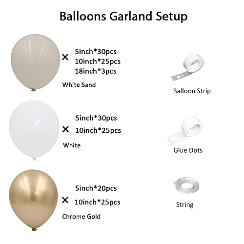 EROOCAI White Sand Gold Balloons Garland Arch Kit-DIY 158pcs Sand White Metallic Chrome Gold Balloons for Baby Shower Bridal Shower Christening Engagement Birthday Party Dcorations