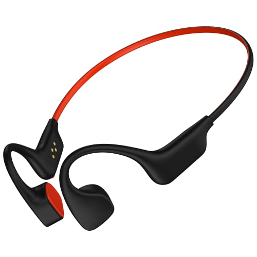 OCTANDRA Go Bone Conduction Headphones Open Ear IPX8 Waterproof Swimming Sports Earbuds Built-in 32GB Memory MP3 Player Bluetooth 5.3 Gaming Earphones Wireless Headset with Mic (S6 Pro) (Black & Red)