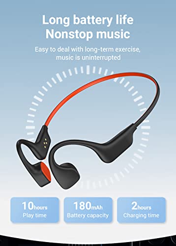 OCTANDRA Go Bone Conduction Headphones Open Ear IPX8 Waterproof Swimming Sports Earbuds Built-in 32GB Memory MP3 Player Bluetooth 5.3 Gaming Earphones Wireless Headset with Mic (S6 Pro) (Black & Red)