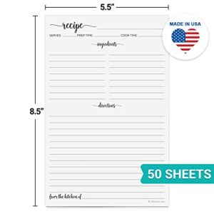 321Done Recipe Paper 5.5x8.5 White, 50-Pack, Made in USA, Blank Recipe Paper to Write in Your Own Recipes, Minimalist Half-Letter Size Refill Pages for Recipe Binder, Recipe Box, Recipe Organizer