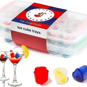 4Pcs Set Ice Cube Tray - Star & Heart Shapes, Round Mold, Cute Design - Ice Cube Maker & Trays for Whiskey, Iced Tea, Cocktails & Perfectly Chilled Drinks BPA Free, Dishwasher Safe