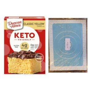 duncan hines keto friendly gluten free, zero sugar added, 10 oz bundle with aurecor baking mat (color & size may vary) (yellow cake mix, pack of 1)