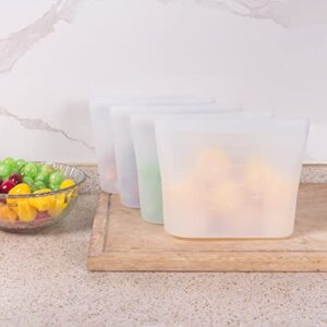 Annaklin Reusable Silicone Food Storage Bags Quart 4 Pack, Stand Up Ziplock Reusable Freezer Sandwich Bag Containers for Food Travel, Freezer Microwave Oven Dishwasher Safe, Translucent, 33.8fl.oz