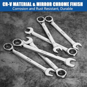 XJX 24PCS Ratcheting Combination Wrench Set | SAE & Metric | 12 Point | 1/4”to 7/8” and 8-19mm | CR-V Steel | Ratchet Wrenches Set with Portable Roll-Up Pouch