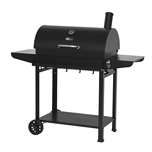 Royal Gourmet Barrel Charcoal Grill with Front Storage Basket, Backyard BBQ Party and Outdoor Cooking Grill on Clearance Prime with Wheels, Black, CC1830T