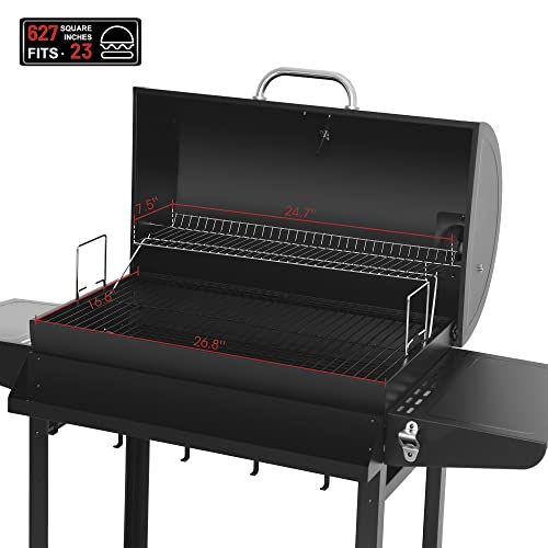 Royal Gourmet Barrel Charcoal Grill with Front Storage Basket, Backyard BBQ Party and Outdoor Cooking Grill on Clearance Prime with Wheels, Black, CC1830T