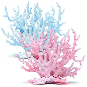 bllremipsur 2 pcs aquarium coral ornament, blue pink coral reef decor, artificial plants fish tank decorations