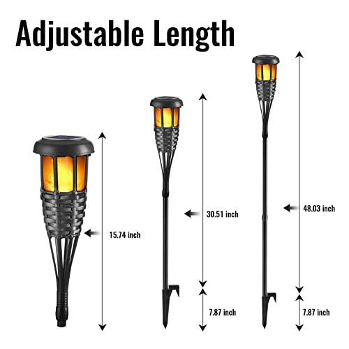 Solar Torch Light with Flickering Flame, 4 Pack Waterproof Bamboo Torches Hand-Woven Rattan Solar Tiki Torches for Outside Patio Yard Garden Lawn (Black-4 Pack)