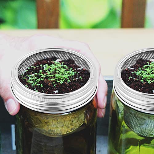 10pcs Mason Jar Sprouting Lids, Stainless Steel Screen Lids Sprouting Lids for 86mm Wide Mouth Mason Jar Seed Sprouting Jar Lids for Growing Bean Broccoli Alfalfa Seeds