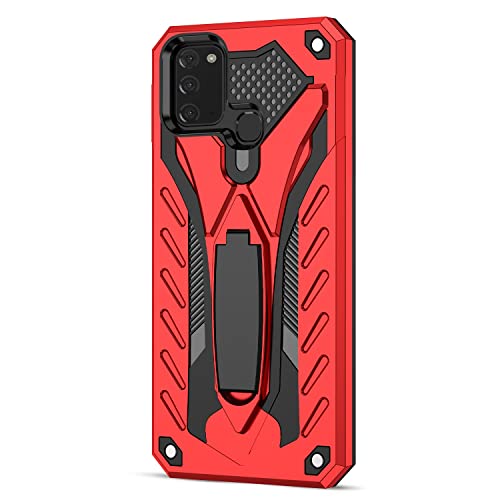 Protective Phone Cover Case Compatible with Infinix Smart 5/Hot 10 Lite,Military Grade Strong Two Layer PU+TPU Hybrid Full Body Case,Bracket Protective Dustproof Shockproof Cover ( Color : Big Red )