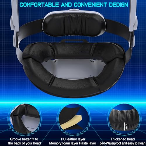 Comfort-Head-Strap Compatible with Oculus-Quest 2, Replacement for Mate-Quest 2 Elite-Strap, Super Soft and Skin Friendly PU Surface, Adjustable,Enhanced Support and Comfort in VR Headset（No Battery）
