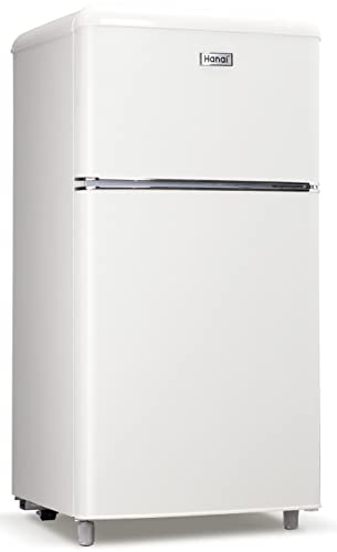 Compact Refrigerator 3.2 Cu.Ft WANAI Classic Retro Refrigerator 2 Door Mini Refrigerator Adjustable Remove Glass Shelves Refrigerator Suitable for Dorm Garage and Office