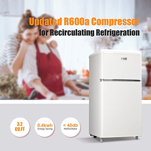 Compact Refrigerator 3.2 Cu.Ft WANAI Classic Retro Refrigerator 2 Door Mini Refrigerator Adjustable Remove Glass Shelves Refrigerator Suitable for Dorm Garage and Office