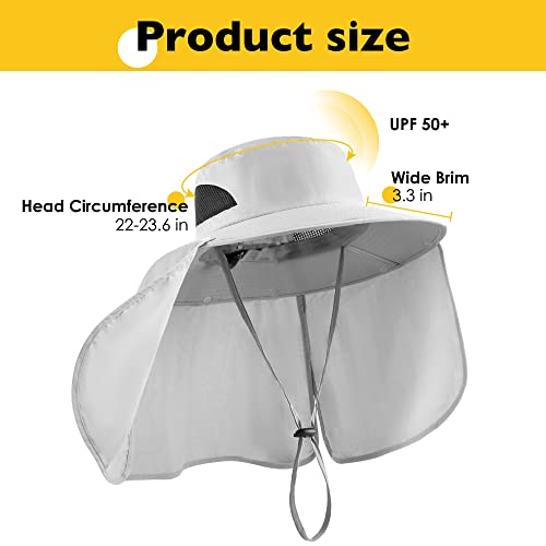 DOCVIT Fishing Hat for Men&Women,Outdoor UV Waterproof Wide Brim Bucket Hat,UPF50+ Sun Hat with Neck Flap Light Grey