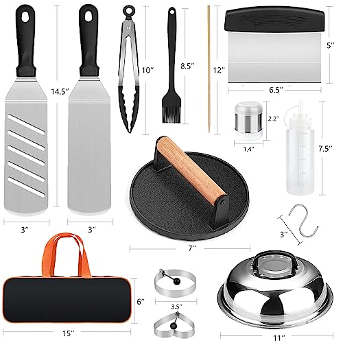 Griddle Accessories Kit and Burger Press, 122 PCS Griddle Grill Tools Set for Blackstone Stainless Steel Grill BBQ Spatula Utensils Set with Storage Bag