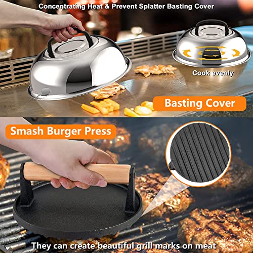 Griddle Accessories Kit and Burger Press, 122 PCS Griddle Grill Tools Set for Blackstone Stainless Steel Grill BBQ Spatula Utensils Set with Storage Bag