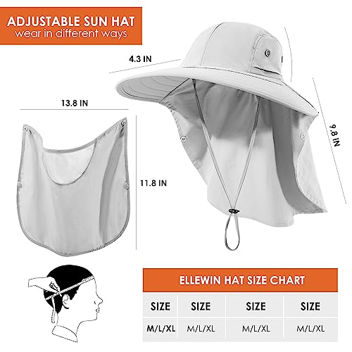 HEEHIPOO Mens Women Fishing Hat UPF 50+ Wide Brim Sun Hat with Face Cover & Neck Flap Light Gray