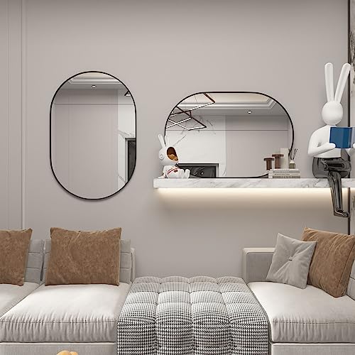 CASSILANDO 2 Pieces Oval Mirror, 20"×30" Oval Bathroom Mirror, Metal Frame Mirror, Hang Horizontally or Vertically Unique Wall Mounted Mirror, Black Vanity Mirror for Living Room, Bathroom