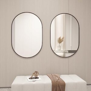 CASSILANDO 2 Pieces Oval Mirror, 20"×30" Oval Bathroom Mirror, Metal Frame Mirror, Hang Horizontally or Vertically Unique Wall Mounted Mirror, Black Vanity Mirror for Living Room, Bathroom