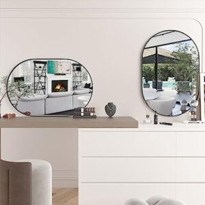 CASSILANDO 2 Pieces Oval Mirror, 20"×30" Oval Bathroom Mirror, Metal Frame Mirror, Hang Horizontally or Vertically Unique Wall Mounted Mirror, Black Vanity Mirror for Living Room, Bathroom