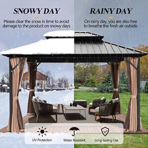 GARTOO 10x12FT Outdoor Galvanized Steel Top Gazebo with Double Roof - Heavy-Duty Hardtop Gazebo with Breathable Netting & Zipper Curtains for Patio, Porch, Garden, Lawn, Deck, Backyard