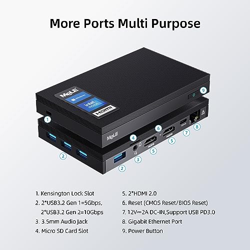 MeLE Fanless Mini PC Quieter3Q 11th Gen N5105 16GB 512GB Windows 11 Pro, Micro Computer WiFi 6 Small Desktop Service with USB-C PD, Gigabit Ethernet, Dual HDMI 4K, Auto Power on, PXE Support M.2 SSD