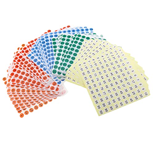 Number Stickers MEETOOT 50 Sheets 5 Colors 1 to 100 Consecutive Number Stickers Self Adhesive 0.4" Round Number Labels