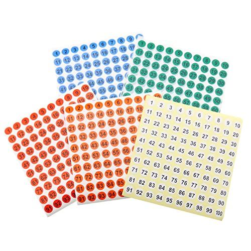 Number Stickers MEETOOT 50 Sheets 5 Colors 1 to 100 Consecutive Number Stickers Self Adhesive 0.4" Round Number Labels