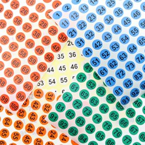 Number Stickers MEETOOT 50 Sheets 5 Colors 1 to 100 Consecutive Number Stickers Self Adhesive 0.4" Round Number Labels