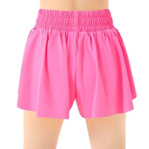 Girls Flowy Shorts Butterfly Shorts with Pocket 2-in-1 Athletic Shorts Running Shorts for Girls Kids Active Workout Sports (Hot Pink,Medium)