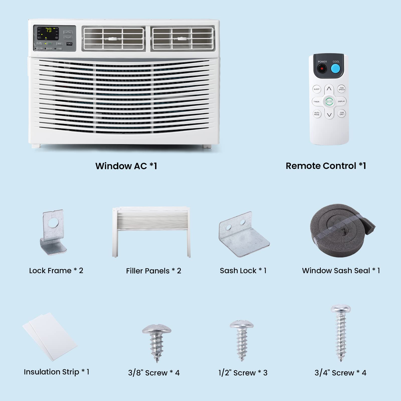 Adoolla 6,000 BTU Turbo Fast Cooling Up to 250 Sq.Ft. Flexible Opening(T Design), AC Unit with Remote & APP Control, Easy Install Kit, Auto Restart, 24H Timer Window Air Conditioner, White