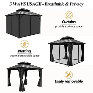 GARTOO 10x10FT Outdoor Hardtop Gazebo with Double Roof - Heavy-Duty Galvanized Steel Top Aluminum Frame Gazebo with Breathable Netting & Privacy Curtain for Patio, Porch, Garden, Lawn, Deck, Backyard