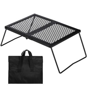 lineslife 17'' folding campfire grill grate over fire pit, portable heavy duty steel camping grill grate, camp fire cooking equipment for outdoor bbq picnic, black