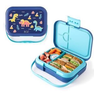 boz bento box for kids - kids bento lunch box for ages 3 to 7 – toddler lunch box for daycare – leak proof 4 compartments kids lunch container – dishwasher safe kids bento box – dinosaur lunch box