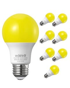 edishine a19 yellow light bulb, 9w(60w equivalent), 600lm, 2400k amber glow outdoor bug light bulbs, non-dimmable, e26 medium base, ul listed, 8 pack