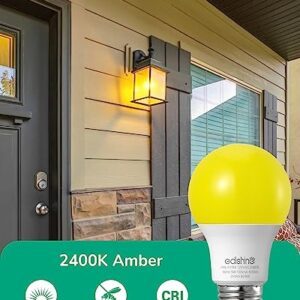 EDISHINE A19 Yellow Light Bulb, 9W(60W Equivalent), 600LM, 2400K Amber Glow Outdoor Bug Light Bulbs, Non-Dimmable, E26 Medium Base, UL Listed, 8 Pack