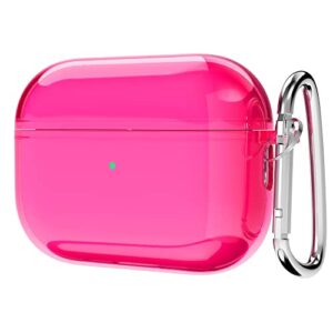svanove for airpods pro 2nd generation case clear, neon transparent airpods pro 2 case silicone accessories, soft rubber gel airpods case for women girl cute, protective cover with lock, hot pink